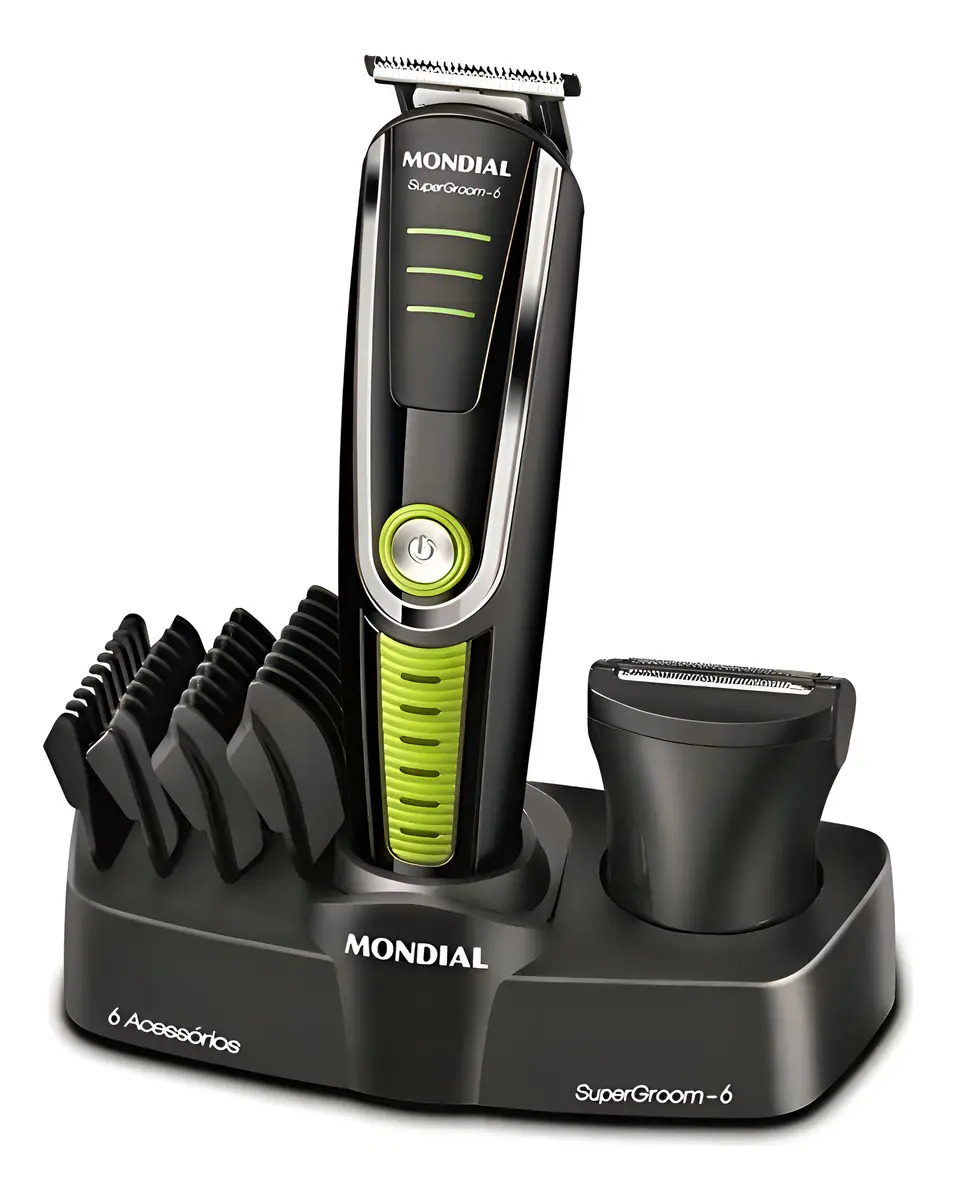 Cortador De Cabelo Mondial Super Groom 6 Bg-04 Melhor Categ Preto/verde